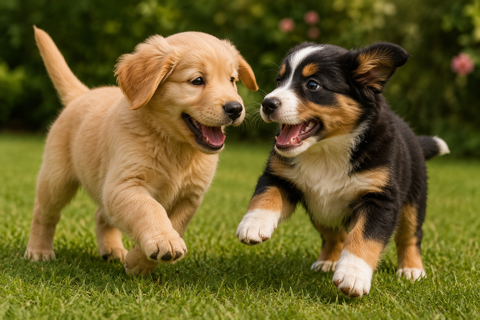 Cachorro e gato com sua família em um ambiente acolhedor