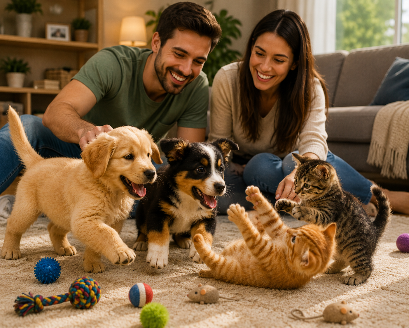 Cachorro e gato em ambiente de cuidado veterinário